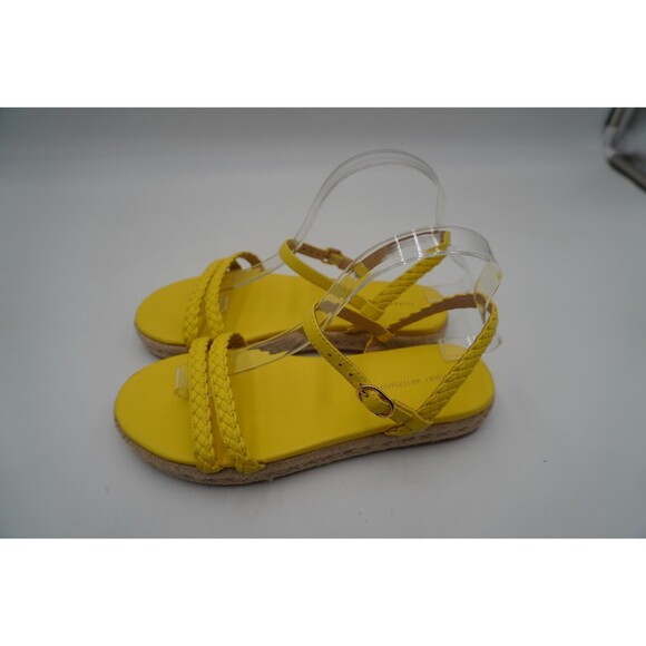 Stuart Weitzman Braided Leather Jute Sole Ankle Strap Yellow Sandals Size 7.5 - Picture 3 of 15